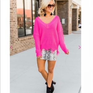NWOT Pink Lily Boutique - Pink Distressed Sweater